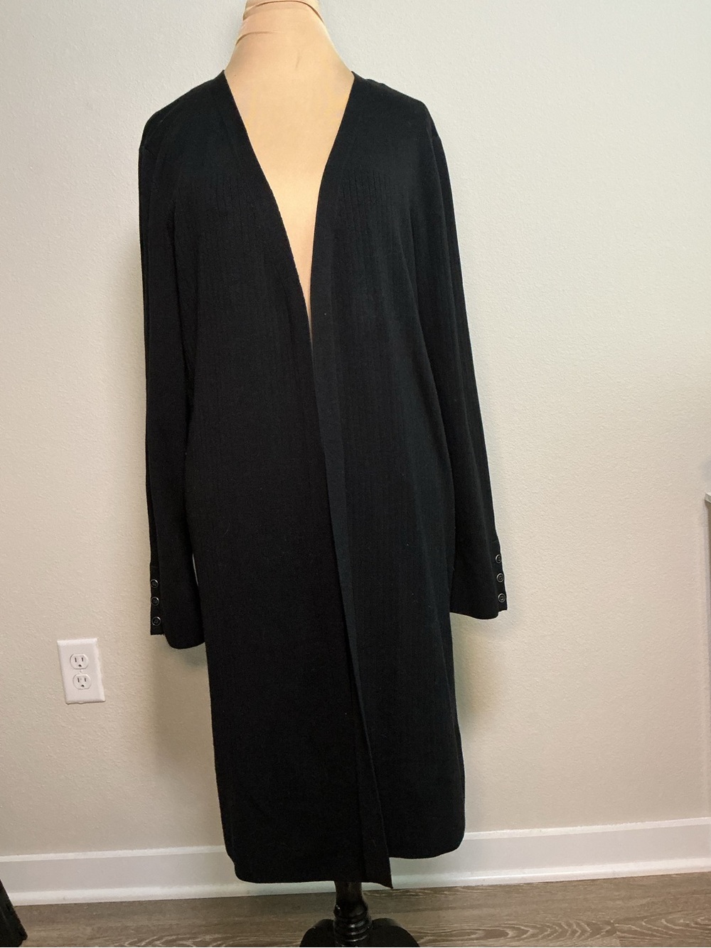 Black Long Open Front Sleep Robe - Picture 2 of 7